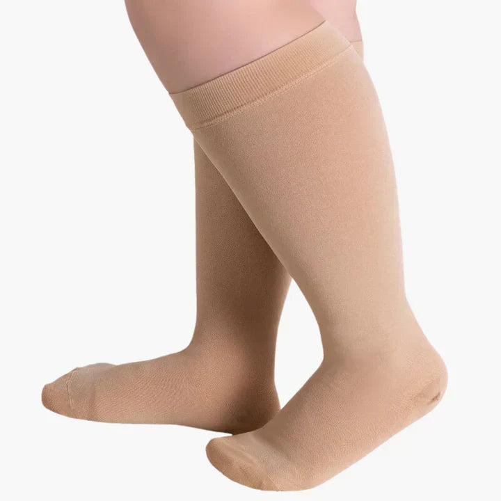 Compressiekousen met elastische band voor verlichting bij zwellingen en ondersteuning van de bloedsomloop – Naadloos kniehoog model voor dames en heren, diverse maten