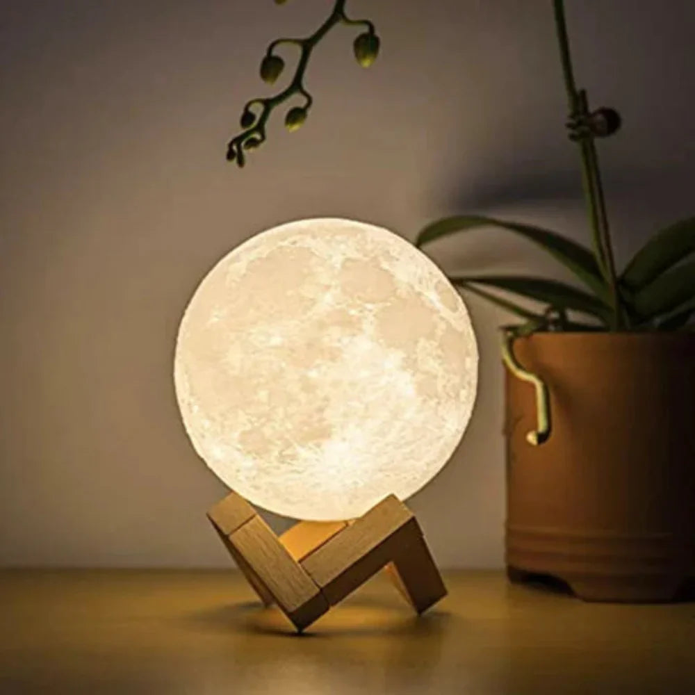 3D Printed Lunar Globe Night Light with Touch Control & USB Charging for Bedroom, Living Room, Kids | Thomler