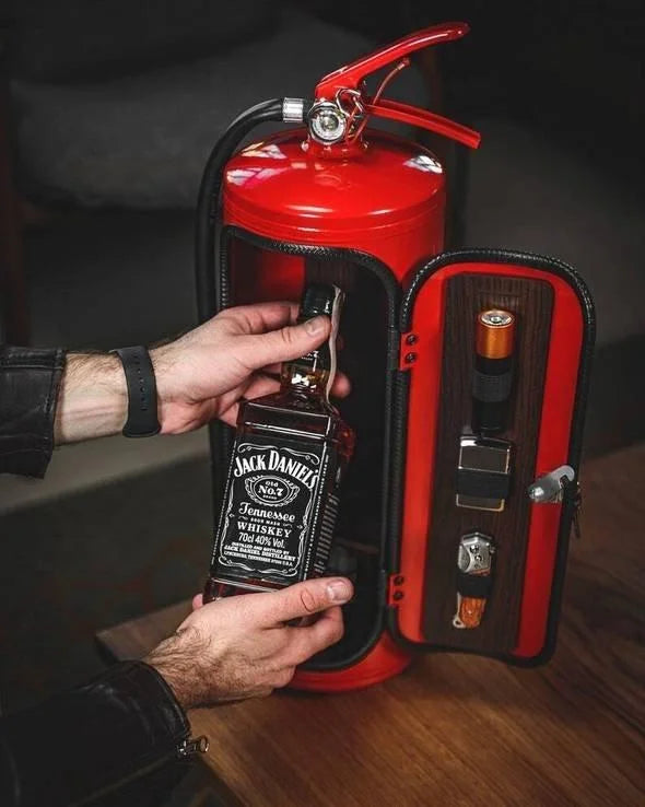 Disguised Fire Extinguisher Liquor Cabinet for Man Cave & Home Bar | Hidden Bottle Storage Container with Accessories | Thomler