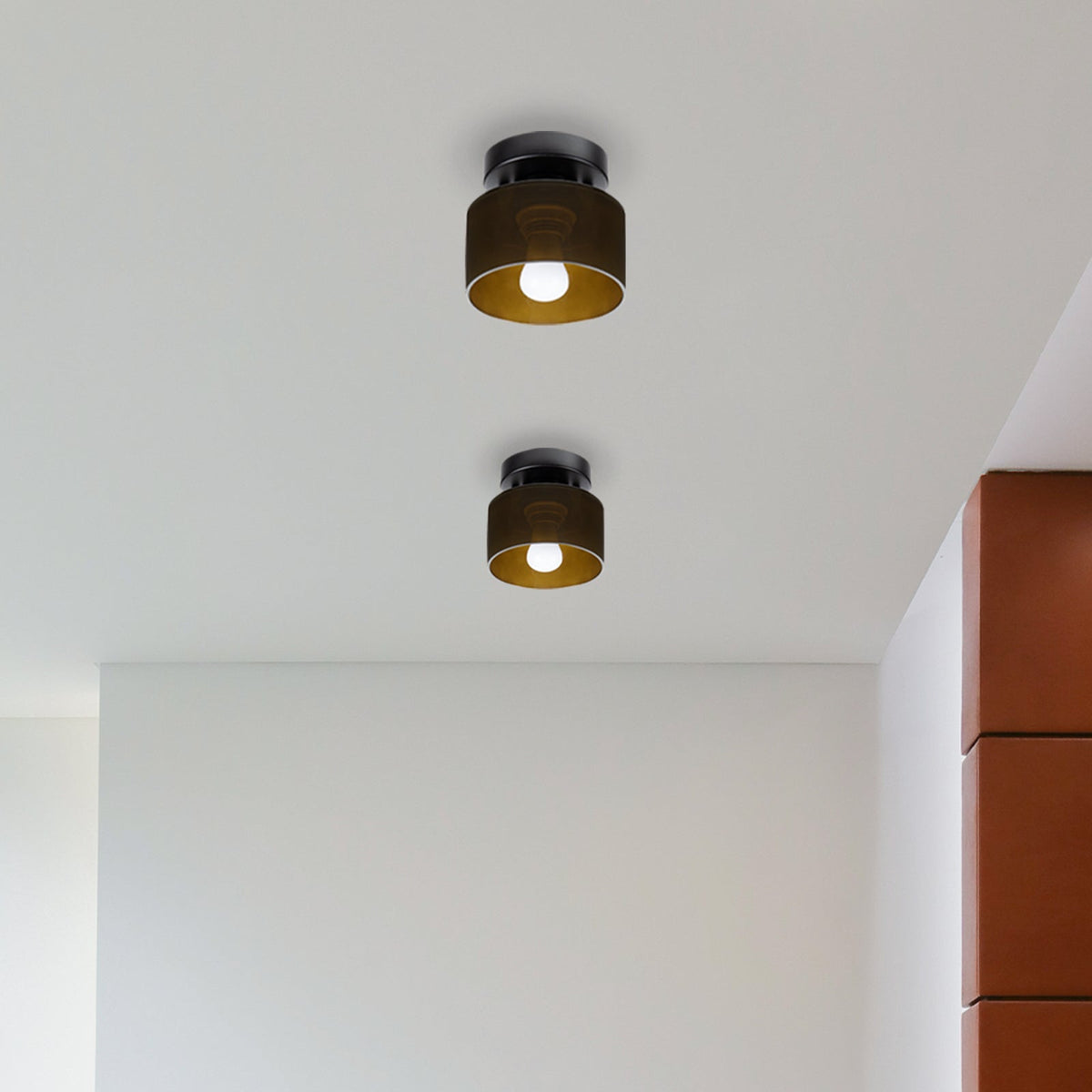 Flush Mount Glass Dome Ceiling Light E26 Socket Amber Globe for Kitchen Entryway Bedroom Low Profile Vintage Style Home Lighting Fixture | Thomler