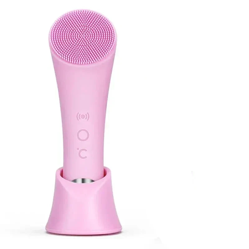Facial Cleansing Brush with Heated Metal Tip and 5 Vibration Modes, Silicone Bristles