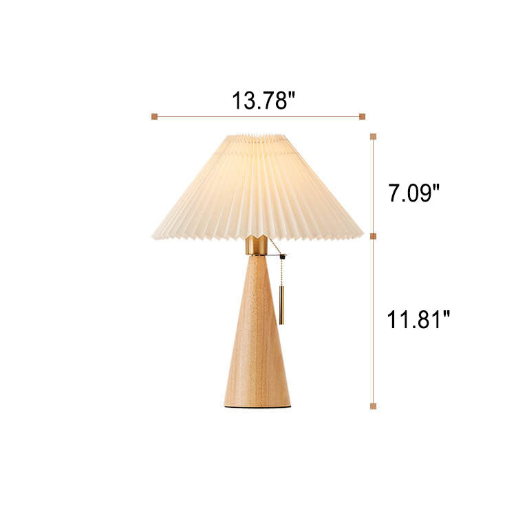 Holz-Nachtischlampe mit plissiertem Lampenschirm, 35,6 cm, dimmbare Stoff-Akzentleuchte für Schlafzimmer, Wohnzimmer, Leseecke, Japandi, skandinavisches Dekor | Thomler