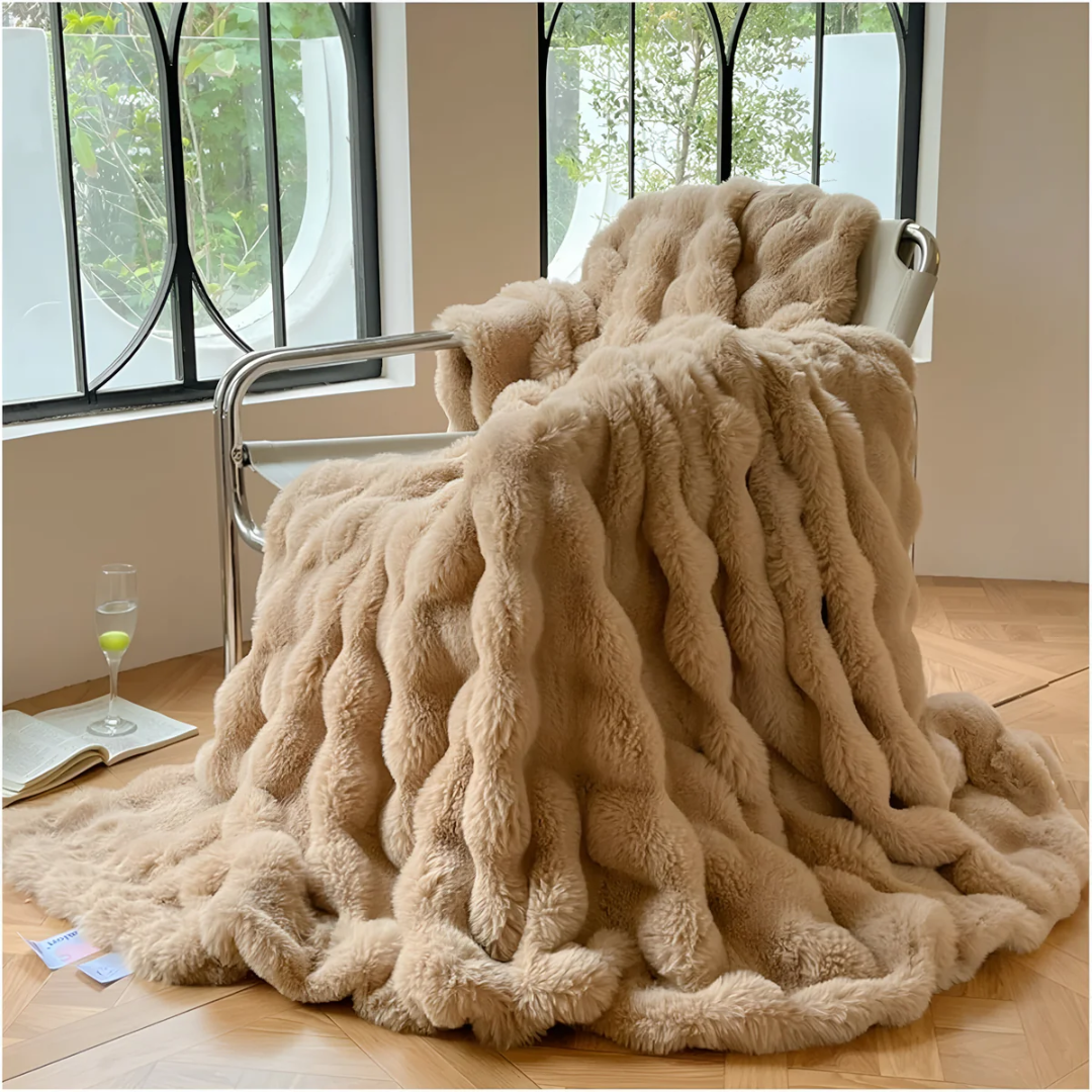 Kunstfell-Wohndecke 150 x 200 cm Beige Polyester für Couch Bett Schlafzimmer Weich Warm Übergroß Dekorativ Wohnzimmer Sofaüberwurf | Thomler