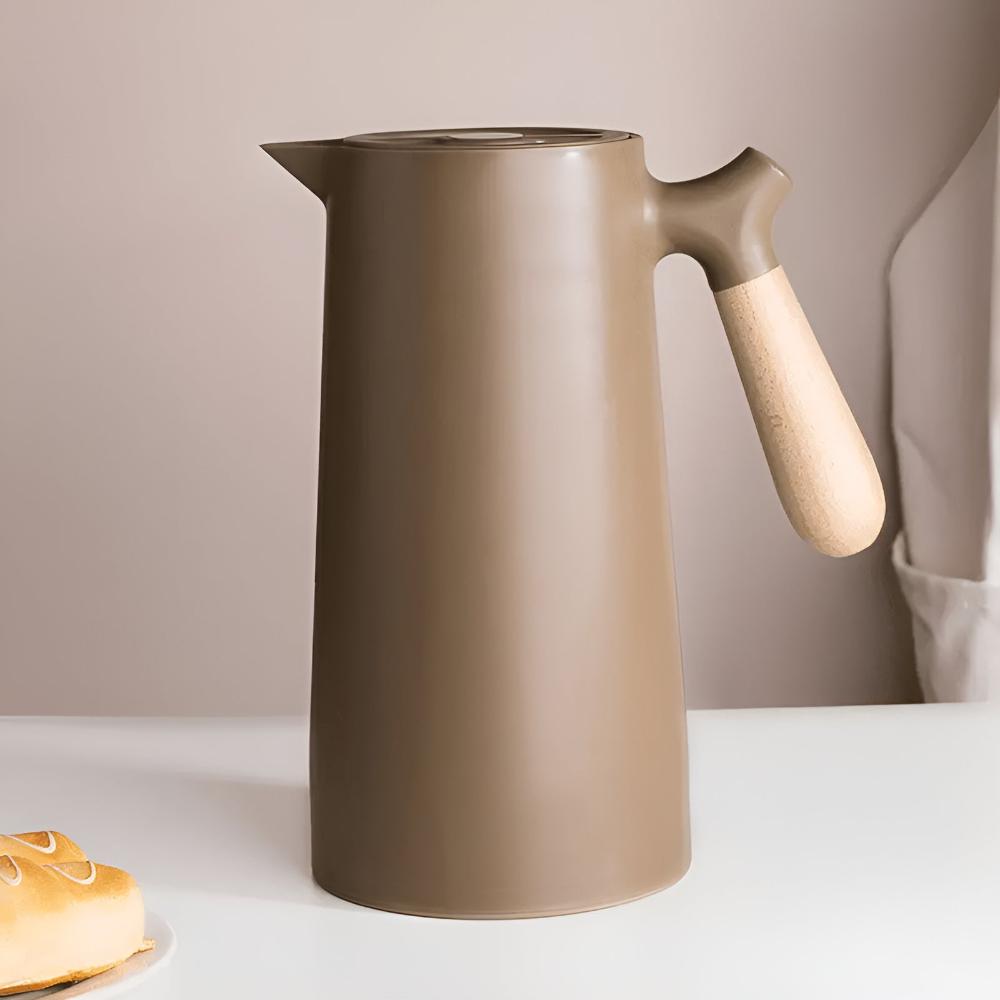 Vacuum Insulated Thermal Carafe 34 oz with Wood Grip – Drip-Free Spout for Coffee & Tea – Home Kitchen & Office | Thomler