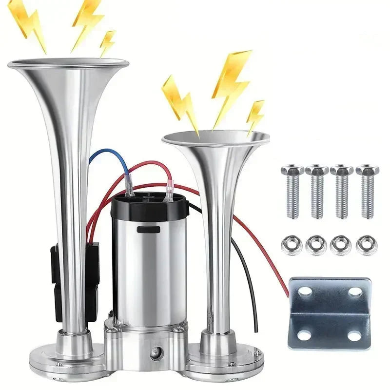Elektrisches Doppel-Signalhorn mit Kompressor mit automatischer Nachfüllfunktion und Montagehalterung für 12V-Fahrzeuge
