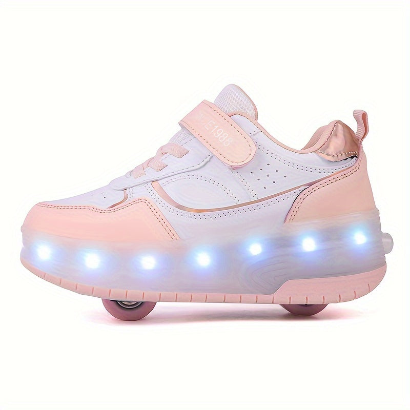 Leuchtende Rollschuh-Schuhe für Kinder mit abnehmbaren Rädern, lila, wiederaufladbare Sneaker für Jungen und Mädchen, Indoor- und Outdoor-Schuhe im Heelys-Stil | Thomler