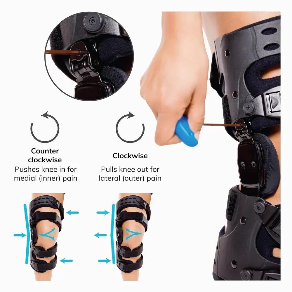 Verstellbare Kniebandage zur Schmerzlinderung bei Arthrose mit Gelenkstütze und Bewegungsumfangskontrolle bei medialer/lateraler Gonarthrose | Unloader S