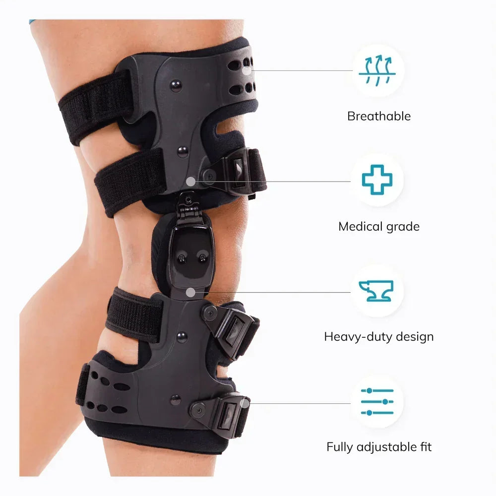 Verstellbare Kniebandage zur Schmerzlinderung bei Arthrose mit Gelenkstütze und Bewegungsumfangskontrolle bei medialer/lateraler Gonarthrose | Unloader S