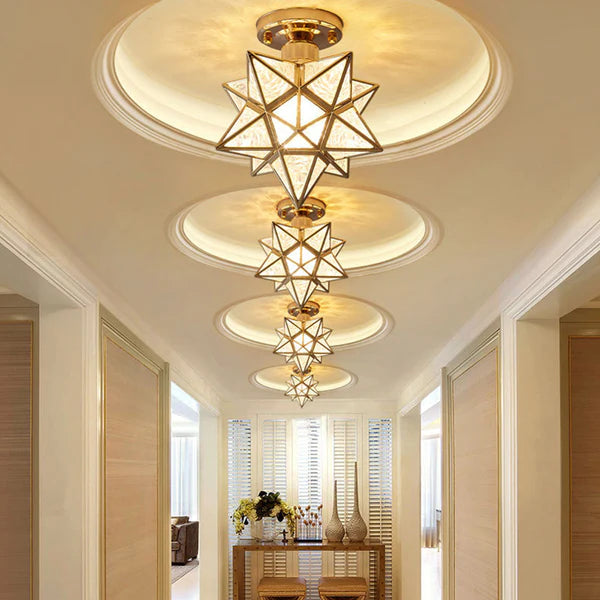 Flush Mount Star Ceiling Light Fixture Gold Metal E27 Socket 8 Inch Diameter Geometric Decor for Bedroom Hallway Entryway | Thomler