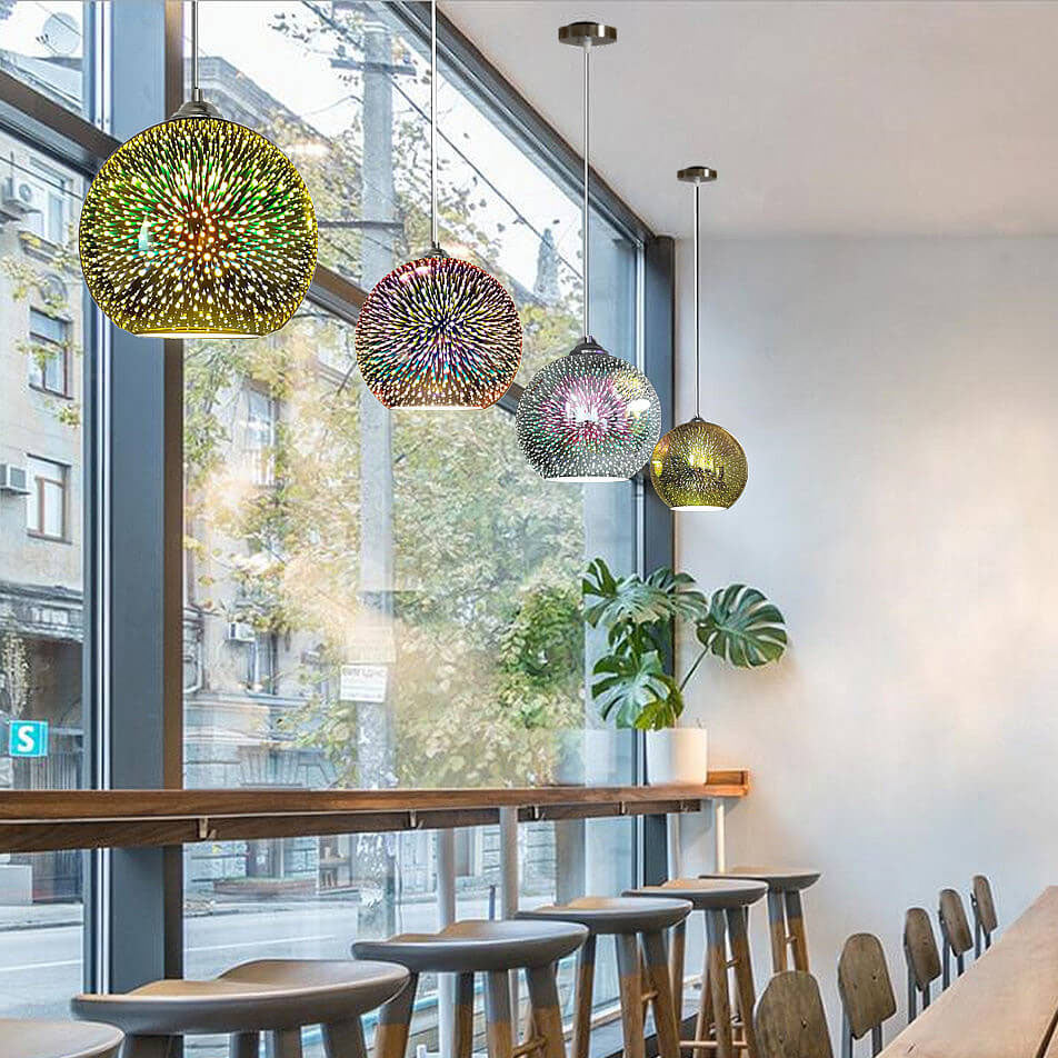 Hanging Ceiling Fixture with Multicolor Glass Shade and Height-Adjustable Cord for Kitchens, Dining Areas, Bars, and Cafés | Thomler