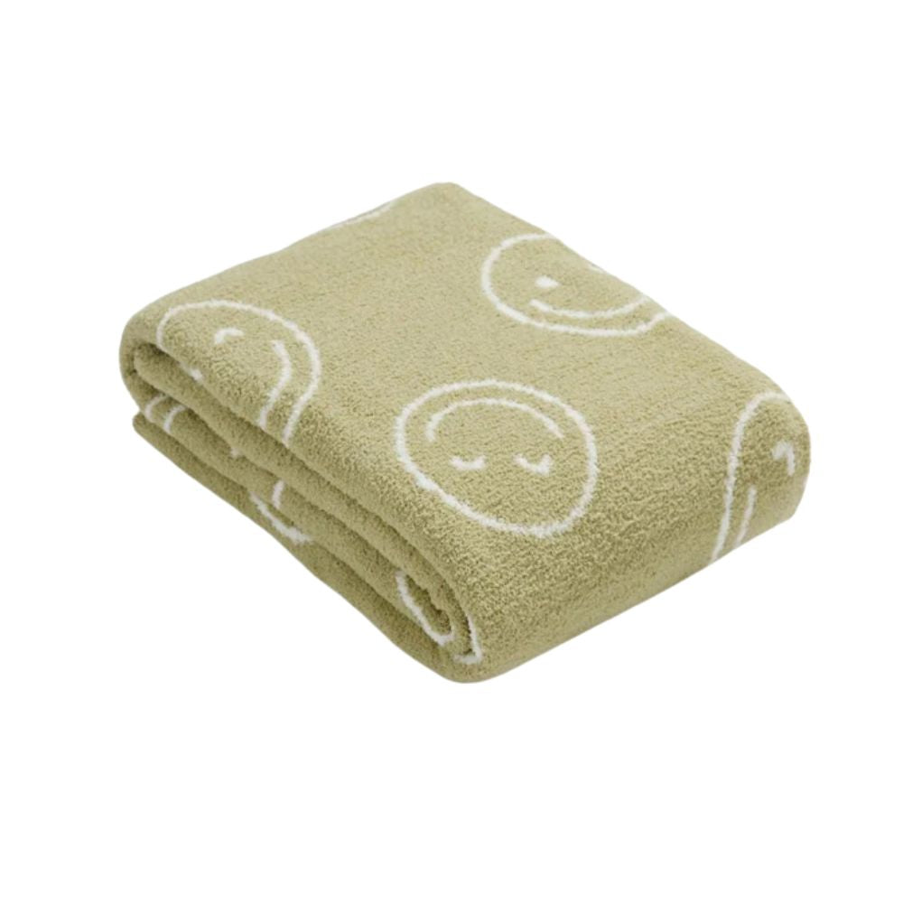 Happy Face Knit Throw Blanket – Soft Yellow Accent for Couch or Bed