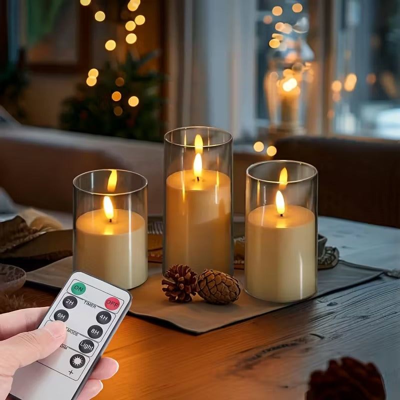 Fernbedienbare, flammenlose LED-Kerzen mit Rauchglas-Gehäuse für Wohn-, Schlaf- und Esszimmer | Thomler