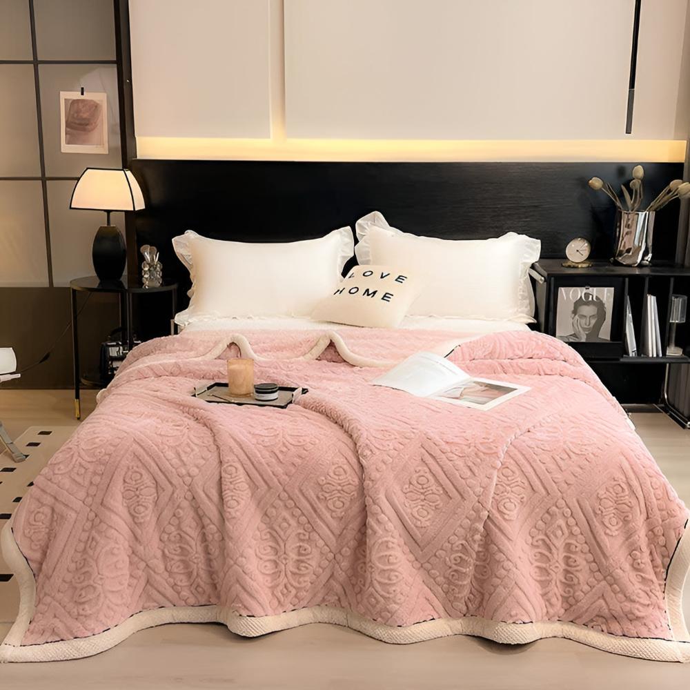 Carved Plush Throw with Sherpa Backing – Double-Sided Blanket for Bed, Couch & Travel