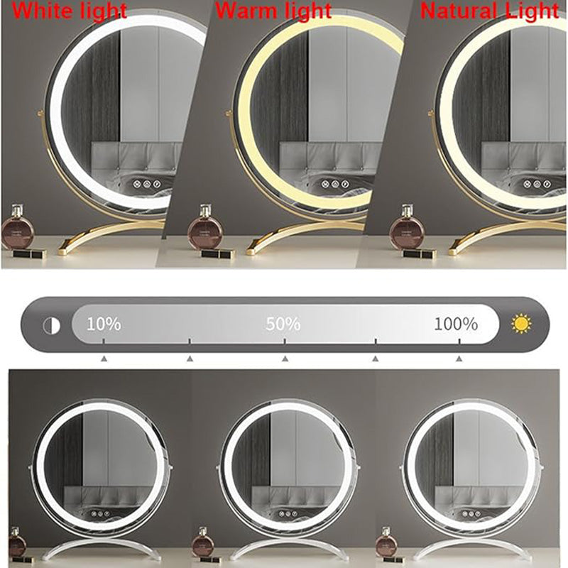 Rechargeable Lighted Vanity Mirror 16 Inch Round Tabletop Mirror with Adjustable LED Brightness Dimmable 360 Rotation for Makeup Skincare Be | Thomler