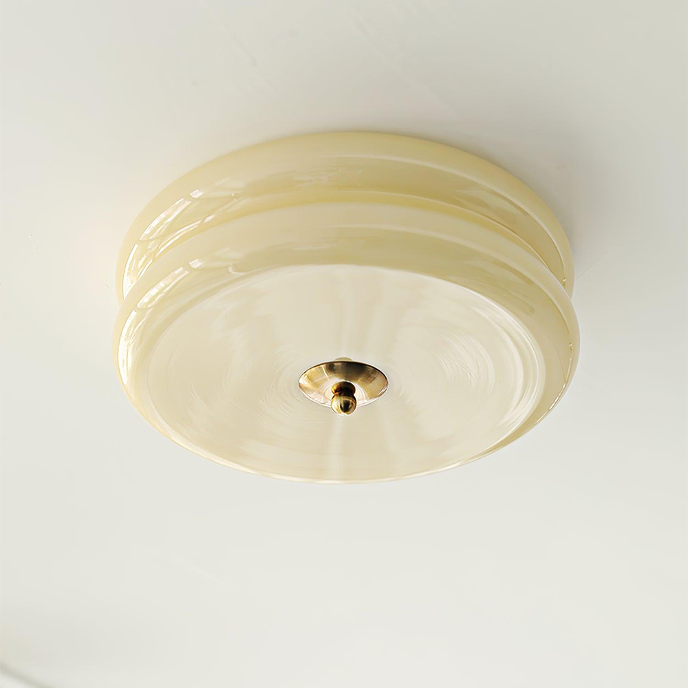 Round Flush Mount LED Fixture with 3 Color Temperatures Glass Metal 5 in Height for Bedroom Dining Room Kitchen Adjustable Kelvin Switch Mod | Thomler