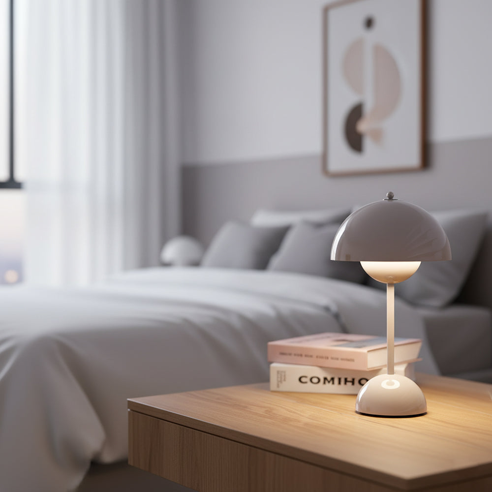 Rechargeable LED Touch Lamp Metal Cordless Mini Nightstand Light Tri-Color Modes USB Charging Port 6.3 in Round Portable for Bedroom Office | Thomler