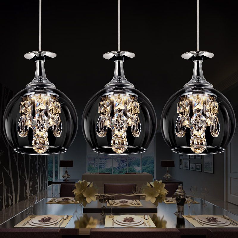 Crystal Drop Hanging Light Fixture for Dining Room Kitchen Island Bedroom | Wine Glass Shape Metal Frame | Indoor Ceiling Lamp | Adjustable | Thomler