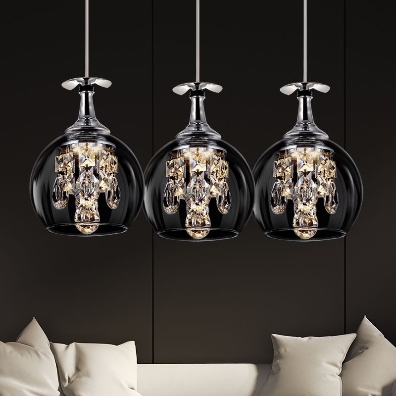 Crystal Drop Hanging Light Fixture for Dining Room Kitchen Island Bedroom | Wine Glass Shape Metal Frame | Indoor Ceiling Lamp | Adjustable | Thomler
