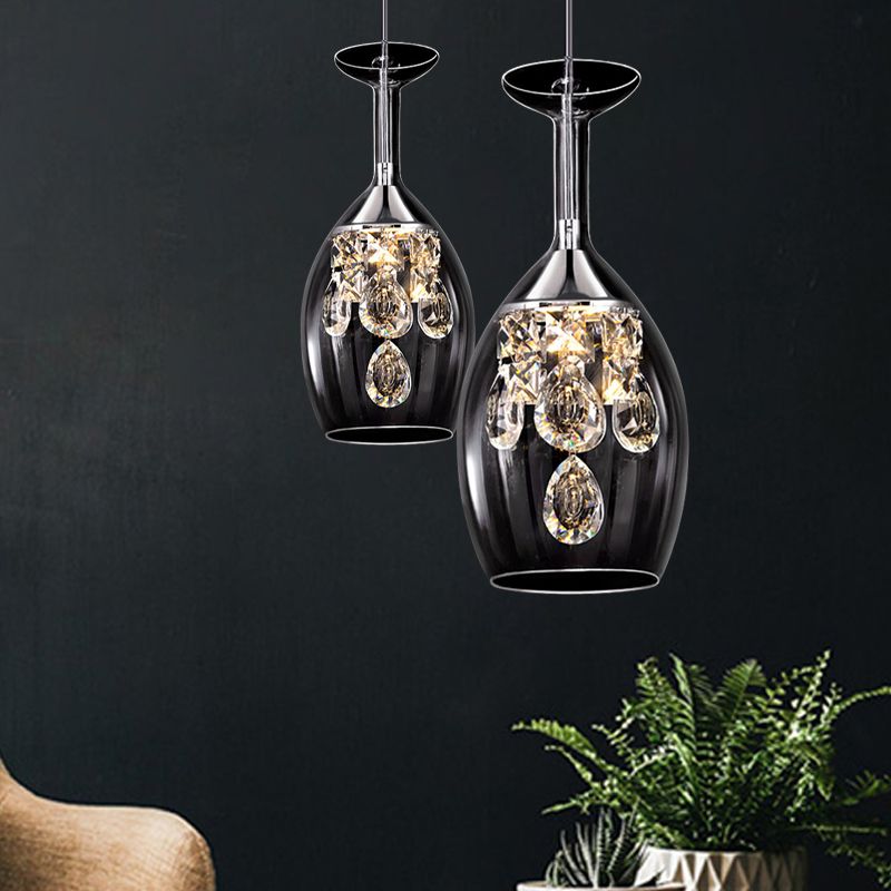 Crystal Drop Hanging Light Fixture for Dining Room Kitchen Island Bedroom | Wine Glass Shape Metal Frame | Indoor Ceiling Lamp | Adjustable | Thomler