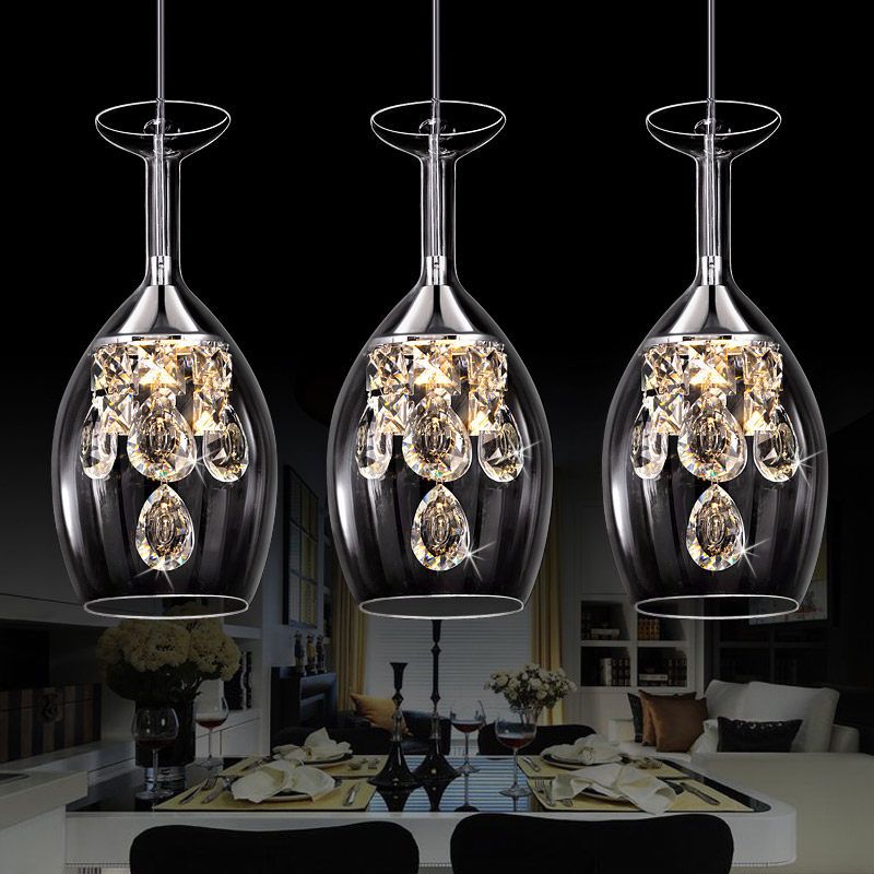 Crystal Drop Hanging Light Fixture for Dining Room Kitchen Island Bedroom | Wine Glass Shape Metal Frame | Indoor Ceiling Lamp | Adjustable | Thomler