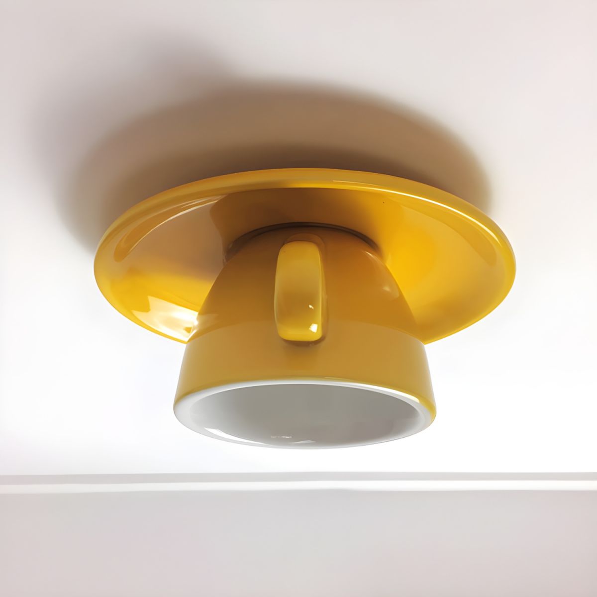 Ceramic Coffee Cup Flush Mount Light for Bedroom Living Room Kitchen Modern Decorative LED Fixture 110V Hardwired Compact Playful Design Amb | Thomler