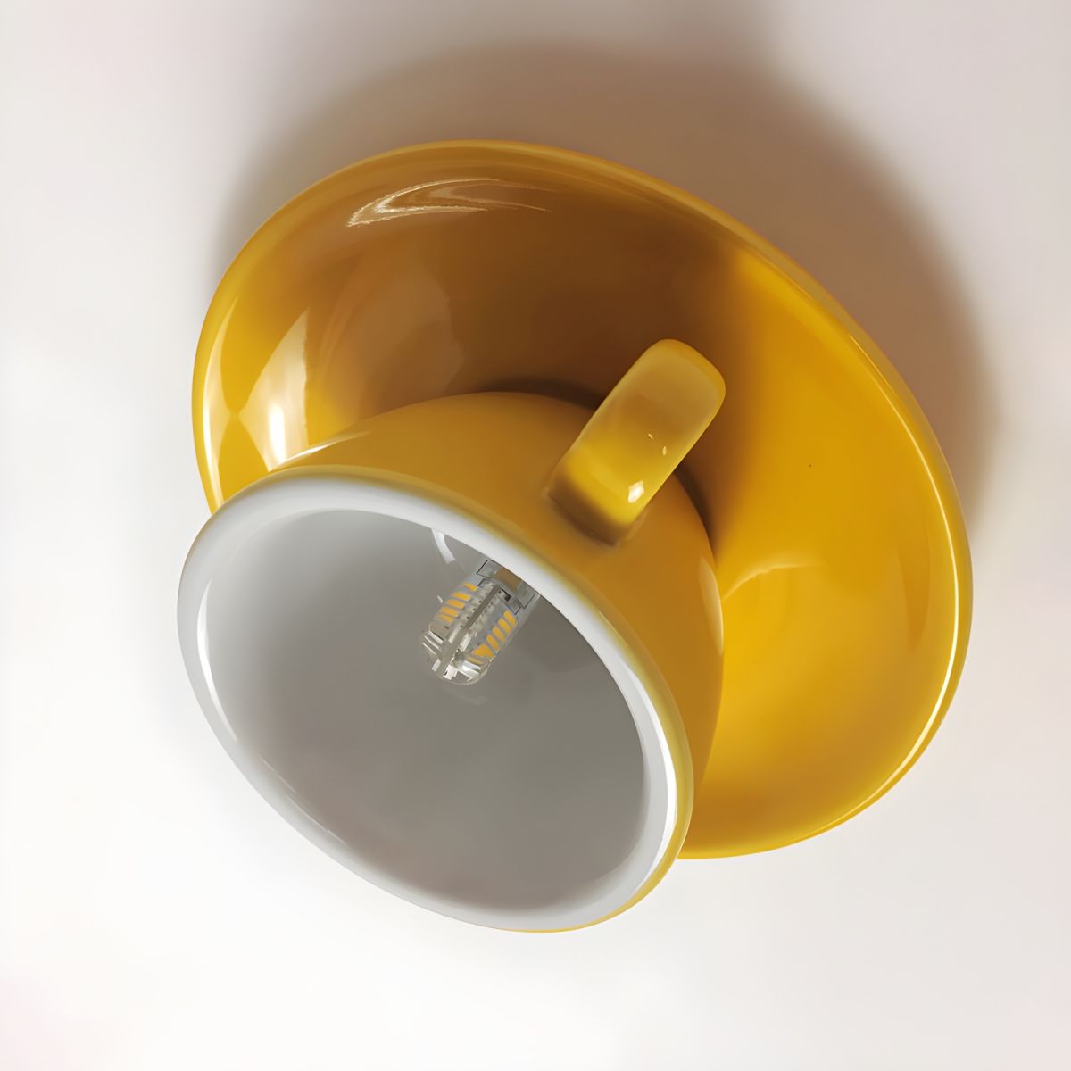 Ceramic Coffee Cup Flush Mount Light for Bedroom Living Room Kitchen Modern Decorative LED Fixture 110V Hardwired Compact Playful Design Amb | Thomler