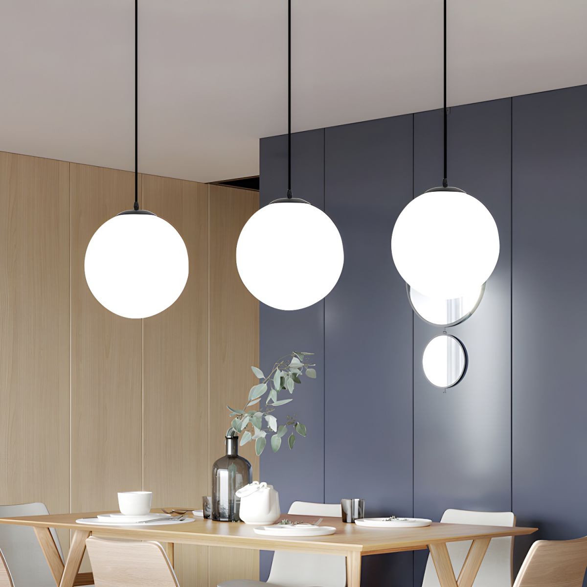 Kugel-Pendelleuchte E26-Fassung für Kücheninsel Esszimmer Schlafzimmer Deckenbeleuchtung Weiß 10 Zoll Sphäre verstellbare Hängeleuchte | Thomler