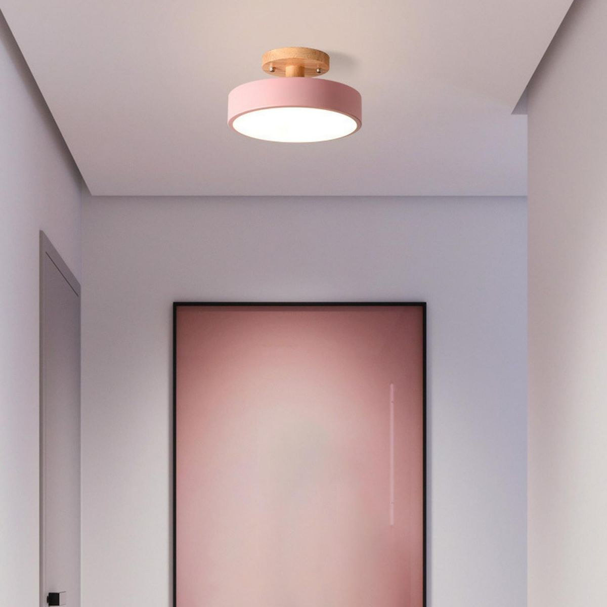 Flush Mount LED Light Fixture Wood Metal 12W for Bedroom Hallway Living Room Scandinavian Style Minimalist Low Profile Integrated Bulb Soft | Thomler
