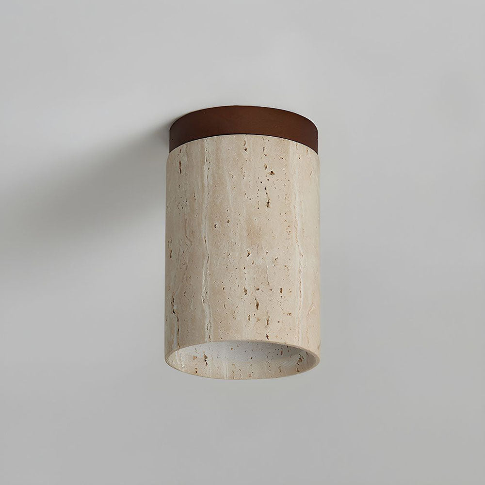 Natural Stone Flush Mount Light with Wooden Accent E26 Base for Bedroom Entryway Living Space Low-Profile Fixture Ambient Overhead Lighting | Thomler