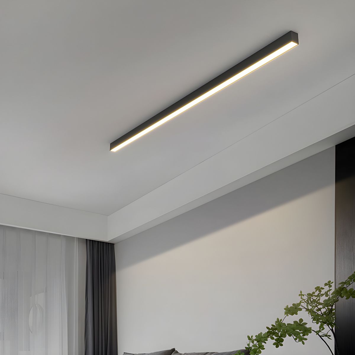 Linear LED Flush Mount Ceiling Light 47-inch Black Fixture for Bedroom Living Room Hallway Contemporary Minimalist Home Lighting | Thomler