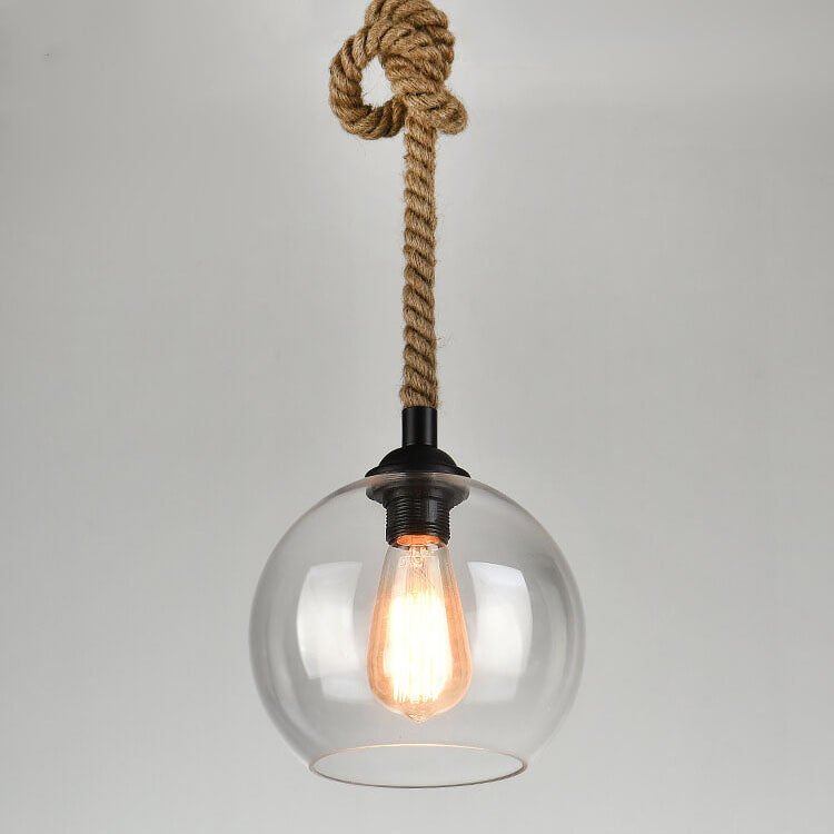 Hanging Ceiling Light Fixture Glass Shade Rope Accent E26 Socket Adjustable Height for Entryway Bedroom Living Space Contemporary Farmhouse | Thomler