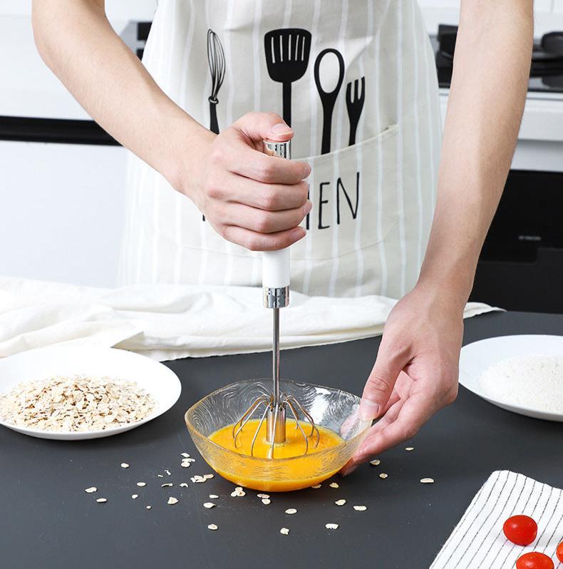 Batidor de mano giratorio para huevos, nata y masa, mezclador semiautomático de empuje para repostería, cocina y hogar | Thomler