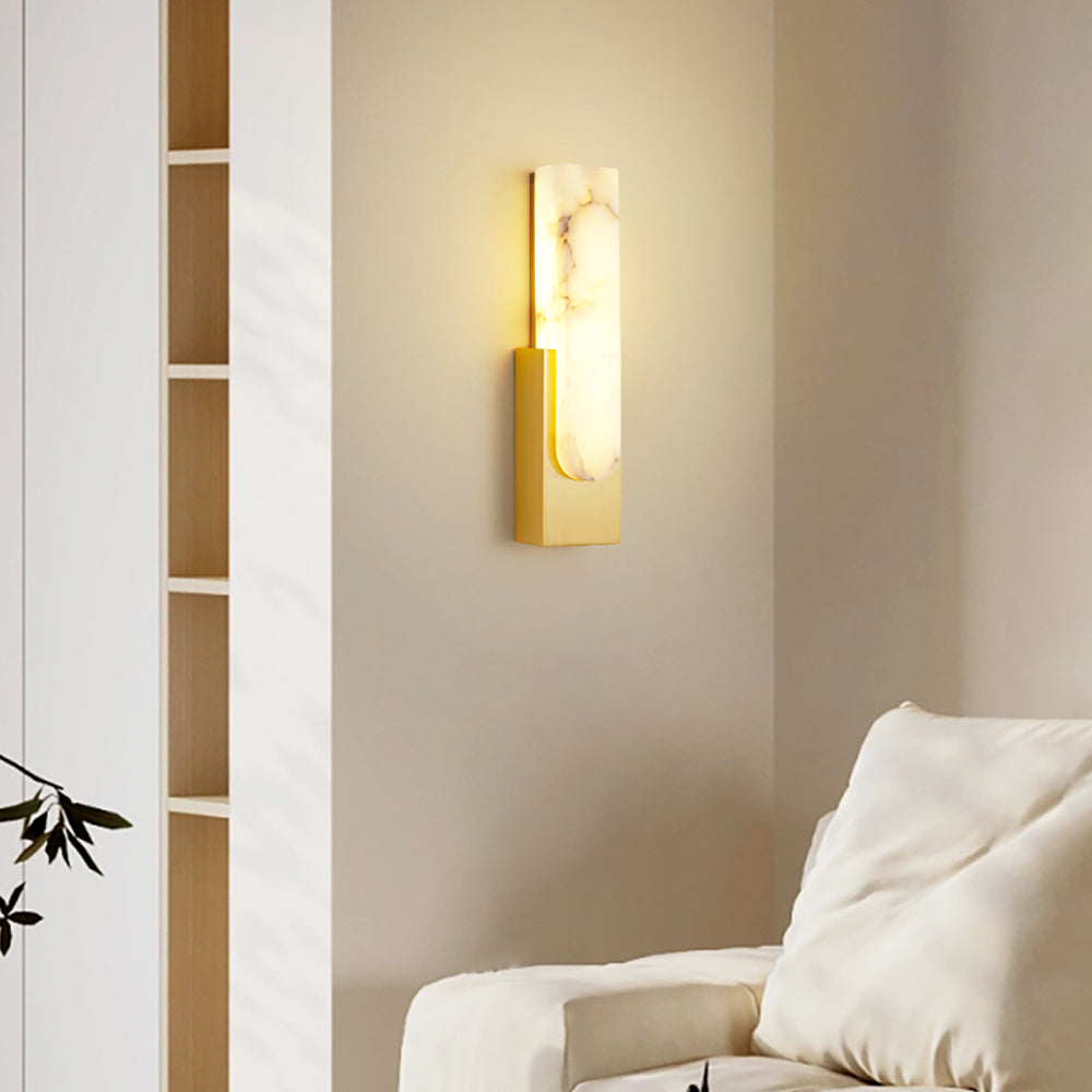 LED Sconce Light 20 Inch Vertical Alabaster Shade Gold Base Hardwired Modern Bedroom Hallway Wall Fixture for Contemporary Homes | Thomler