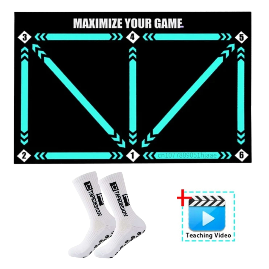 Soccer Skills Training Mat 35 in × 24 in Indoor Footwork Dribbling Practice Set Ball Control Exercises Youth Home Drills Anti-Slip Socks | Thomler