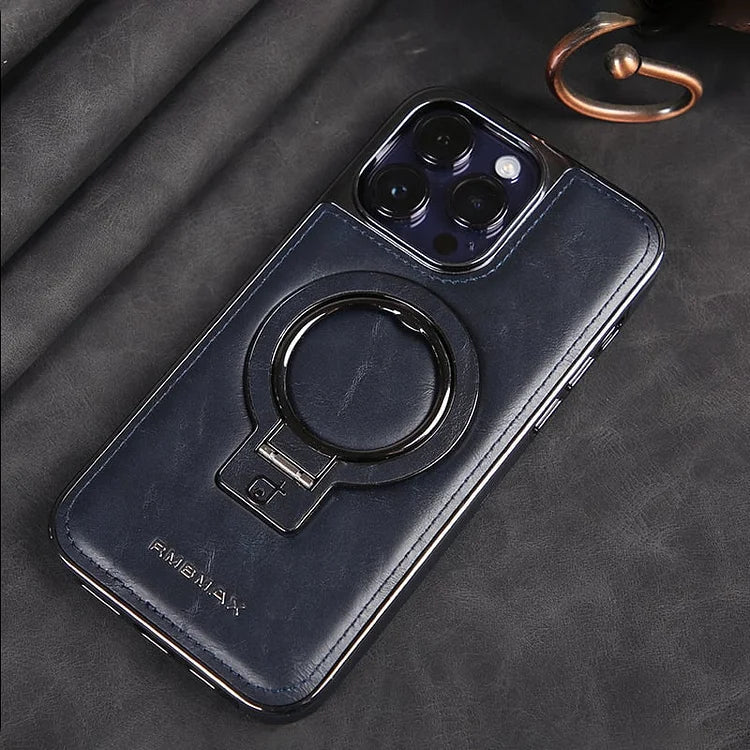 Strukturiertes iPhone-Case mit klappbarem Ständer und magnetischer Ring-Ausrichtung