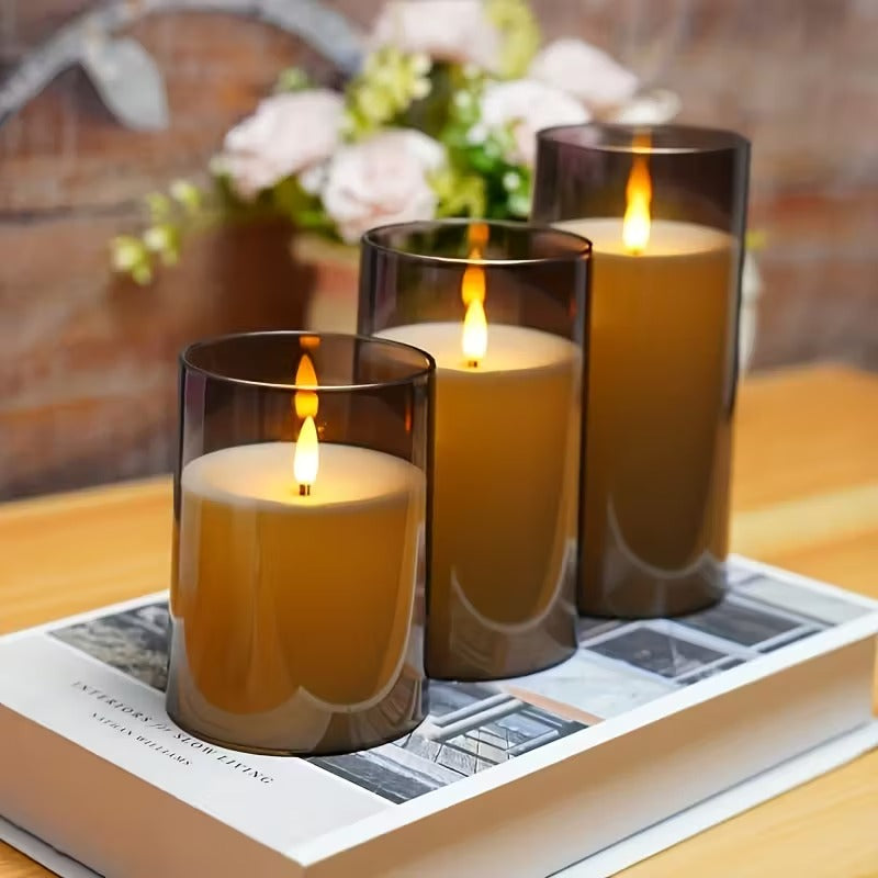 Fernbedienbare, flammenlose LED-Kerzen mit Rauchglas-Gehäuse für Wohn-, Schlaf- und Esszimmer | Thomler