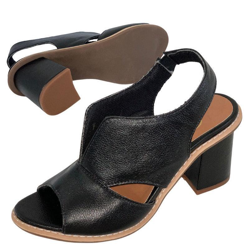 Damen-Sandalen mit Blockabsatz und offener Zehenpartie für Arbeit & besondere Anlässe, gepolstertes Fußbett, stabiler Absatz, eleganter Abendschuh | Thomler