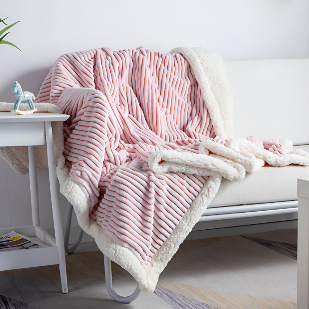 Reversible Sherpa Throw Blanket with Textured Stripe Pattern – Plush Microfiber for All Seasons