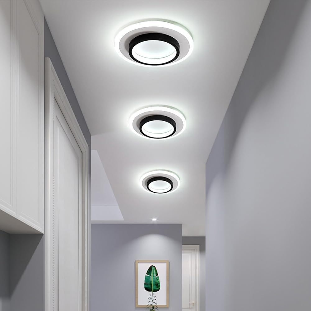 9.4 in Round LED Flush Mount Light with Ring Glow Effect for Hallways Bedrooms Entryways Modern Low-Profile Fixture Aluminum Acrylic | Thomler