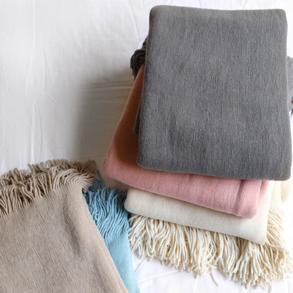 Schwere, strukturierte Wohndecke mit Fransen – Acryl-Gewebe für Sofas, Betten und den Außenbereich