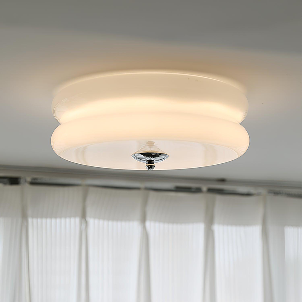 Round Flush Mount LED Fixture with 3 Color Temperatures Glass Metal 5 in Height for Bedroom Dining Room Kitchen Adjustable Kelvin Switch Mod | Thomler