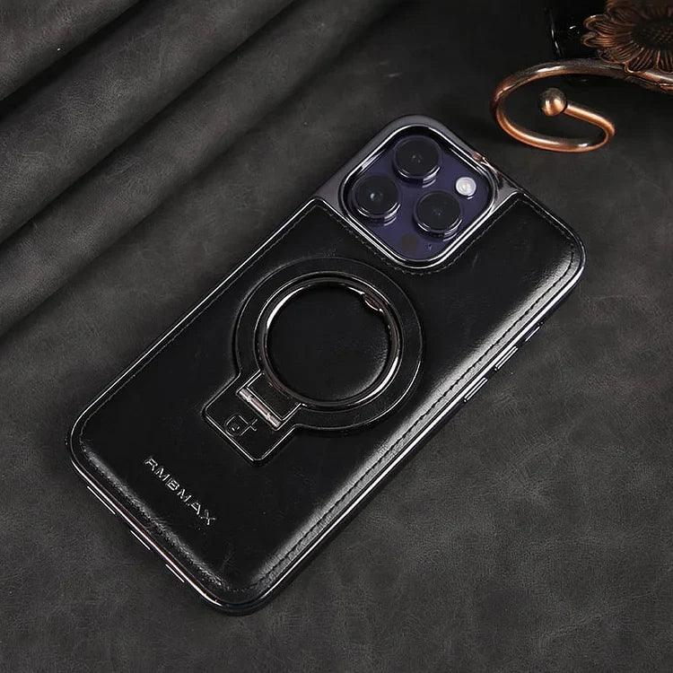 Strukturiertes iPhone-Case mit klappbarem Ständer und magnetischer Ring-Ausrichtung