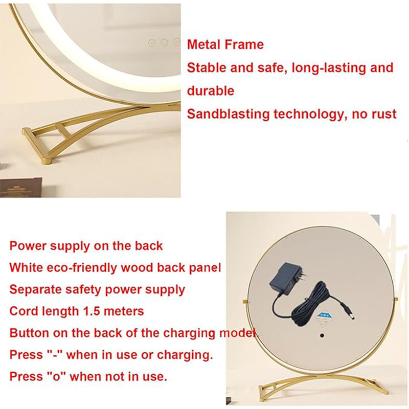 Rechargeable Lighted Vanity Mirror 16 Inch Round Tabletop Mirror with Adjustable LED Brightness Dimmable 360 Rotation for Makeup Skincare Be | Thomler