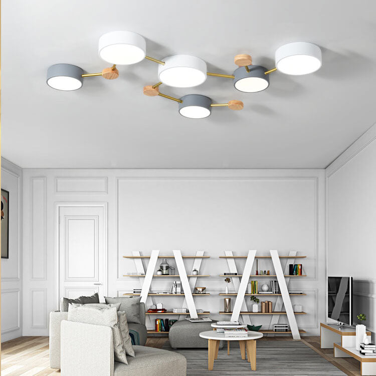 Rectangular LED Ceiling Light 36W Gray Wood and Metal Low-Profile Design for Bedrooms Entryways Modern Home | Thomler
