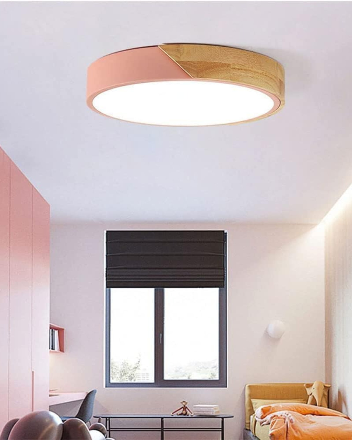 Ronde opbouwplafondlamp met houten accent en geïntegreerde LED – Moderne platte armatuur in 9, 12, 16, 20 en 24 inch maten voor Liv | Thomler