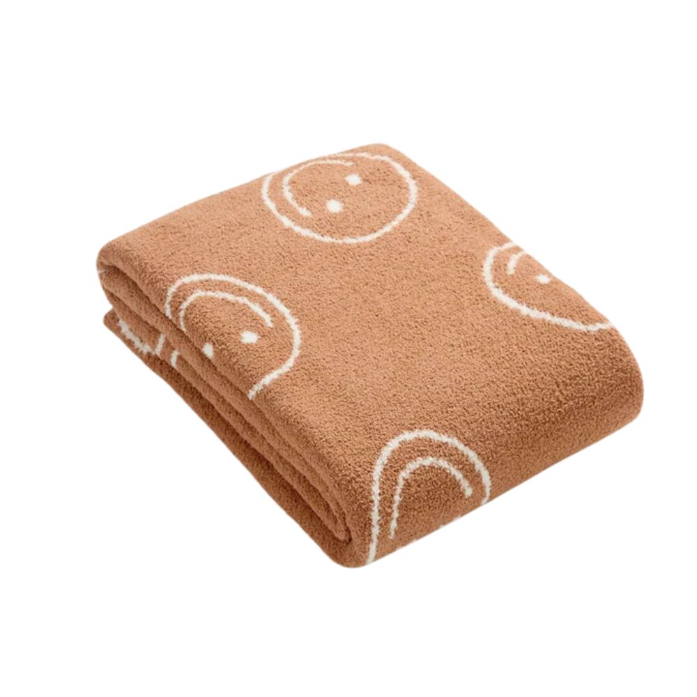Happy Face Knit Throw Blanket – Soft Yellow Accent for Couch or Bed