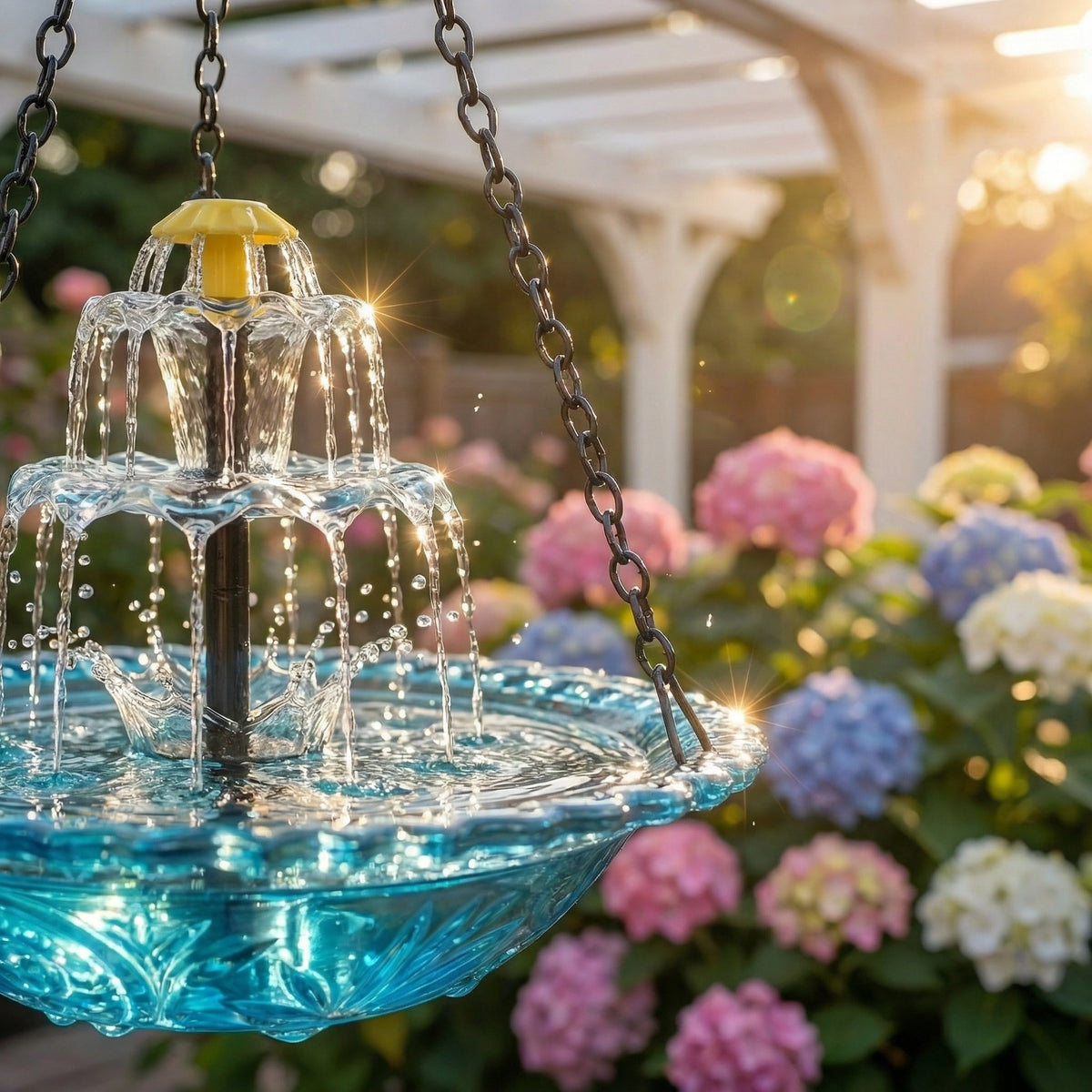Hanging Solar Bird Bath Fountain Two-Tier Cordless Water Feature for Backyard Patio Deck Garden Outdoor Decor | Thomler