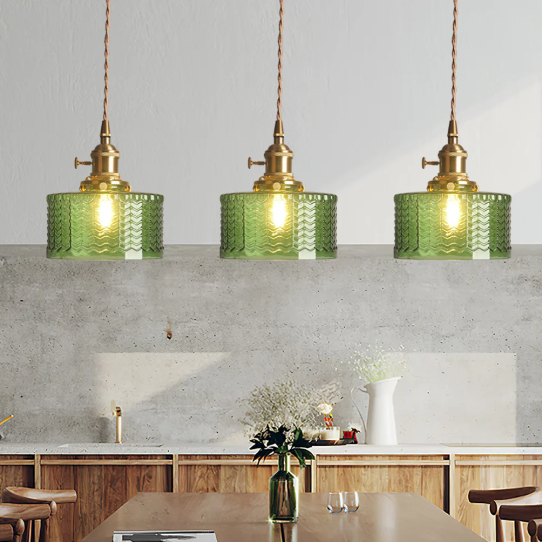 Verstellbare Hängeleuchte mit strukturiertem Glasschirm E27-Fassung für Kücheninsel Esszimmer Theke Frühstücksbar Skandinavisch Modern | Thomler