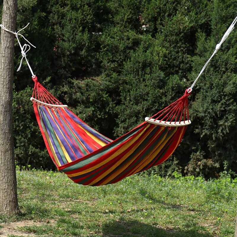Cotton Blend Swing Hammock with Spreader Bar 102 in Total Length Red Blue for Backyard Patio Camping Outdoor Relaxation Adults Kids Portable | Thomler