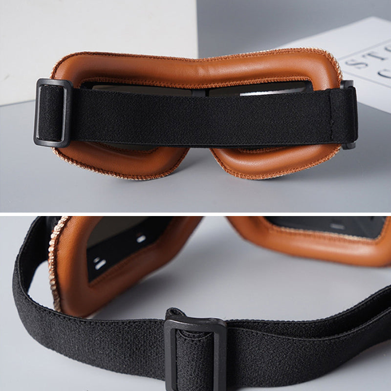 Retro motorbril met verstelbare band, UV-bescherming & stootvaste polycarbonaat lens voor motorrijden, fietsen & buitengebruik